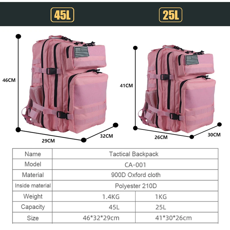 25L/45L 3P Tactical Backpack f - Rucksack Military Style recension och pris